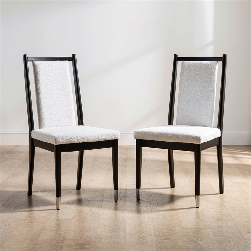 Maddy Dining Side Chair Set of 2- White Chenille Foam Cushions- Black