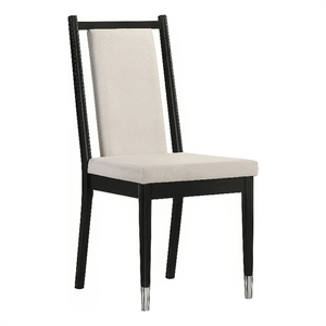 Maddy Dining Side Chair Set of 2- White Chenille Foam Cushions- Black