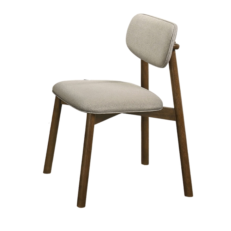 Alni Side Dining Chair Set of 2- Beige Polyester Cushions- Walnut Brown