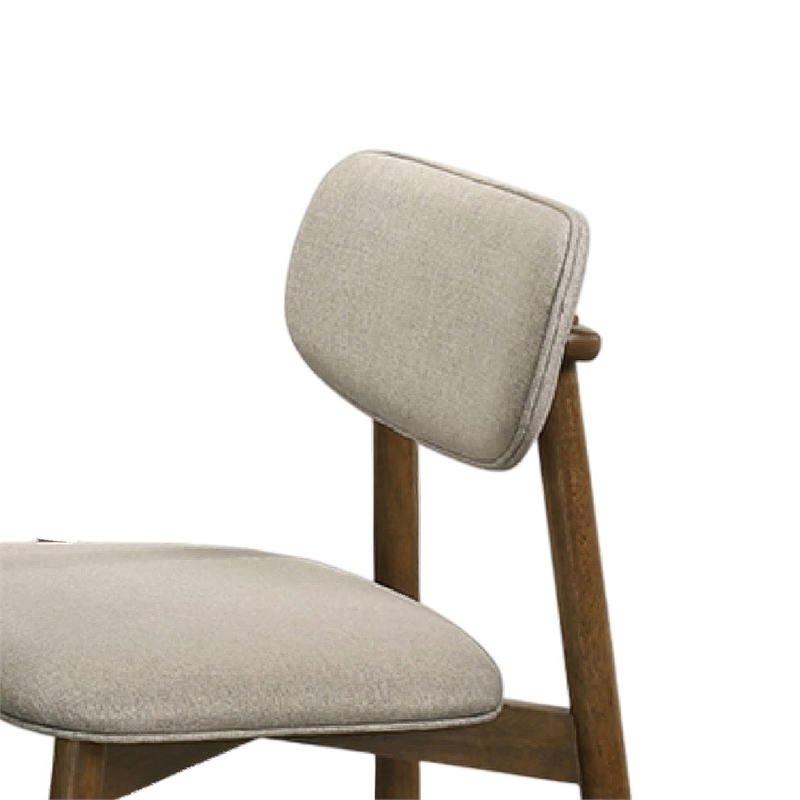 Alni Side Dining Chair Set of 2- Beige Polyester Cushions- Walnut Brown