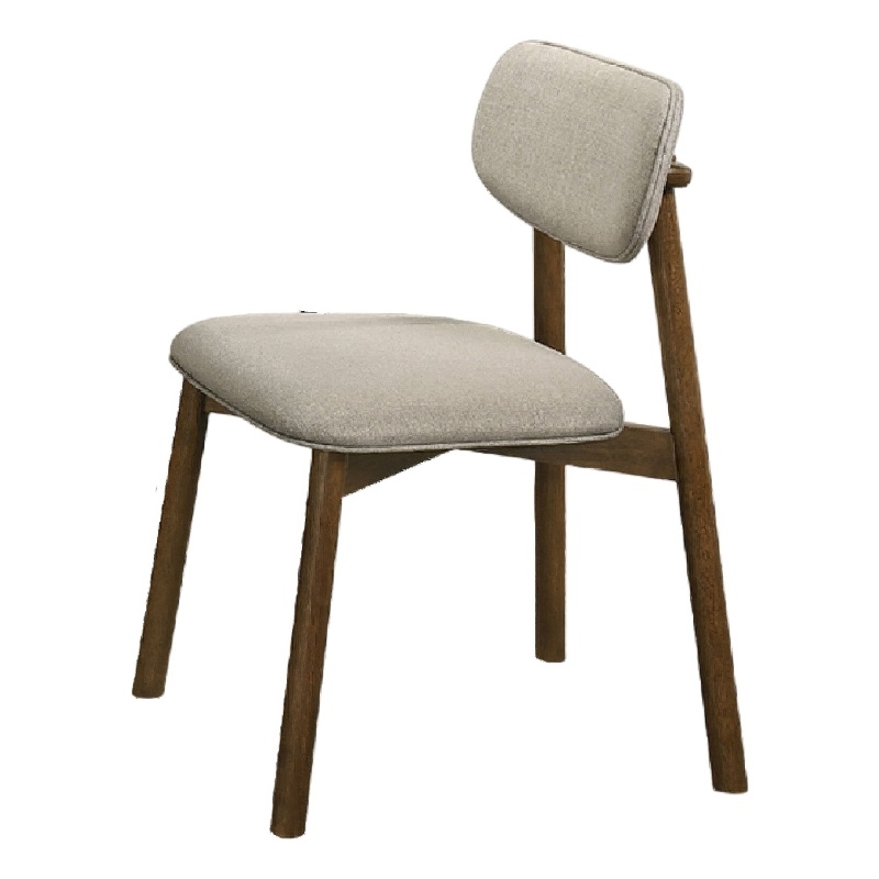 Alni Side Dining Chair Set of 2- Beige Polyester Cushions- Walnut Brown