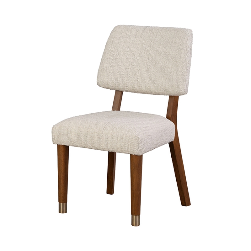 Urne Side Dining Chair Set of 2- Open Back- Ivory Cushions- Walnut Brown