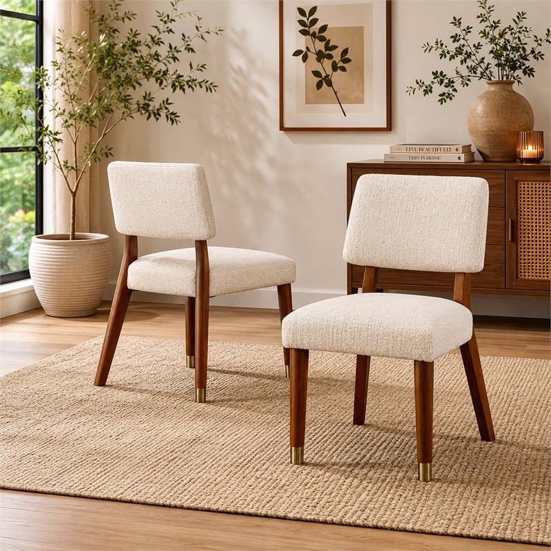 Urne Side Dining Chair Set of 2- Open Back- Ivory Cushions- Walnut Brown