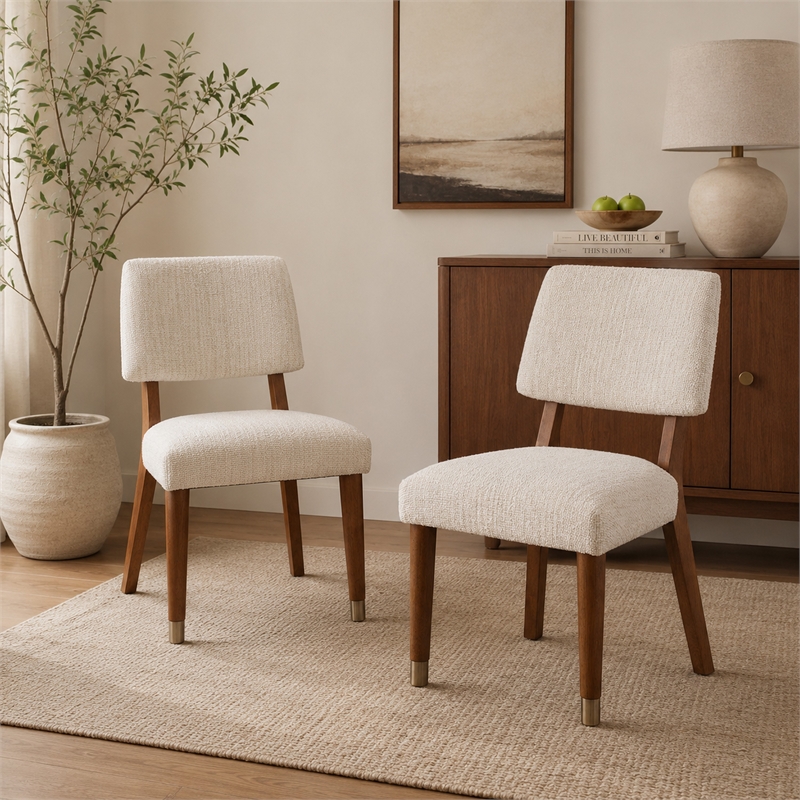 Urne Side Dining Chair Set of 2- Open Back- Ivory Cushions- Walnut Brown
