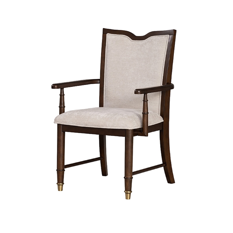 Raam Dining Armchair Set of 2- Cream Cushions- Dark Cherry Brown