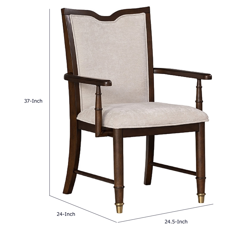 Raam Dining Armchair Set of 2- Cream Cushions- Dark Cherry Brown