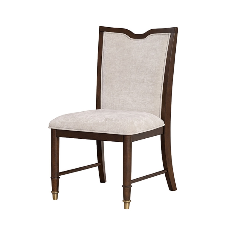 Raam Dining Side Chair Set of 2- Cream Cushions- Dark Cherry Brown