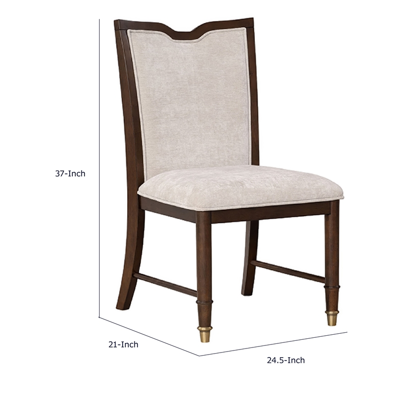 Raam Dining Side Chair Set of 2- Cream Cushions- Dark Cherry Brown