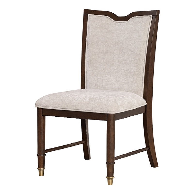 Raam Dining Side Chair Set of 2- Cream Cushions- Dark Cherry Brown