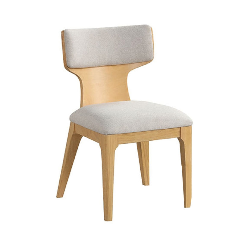 Cair Dining Side Chair Set of 2- Curved Back- Beige Cushions- Natural Brown