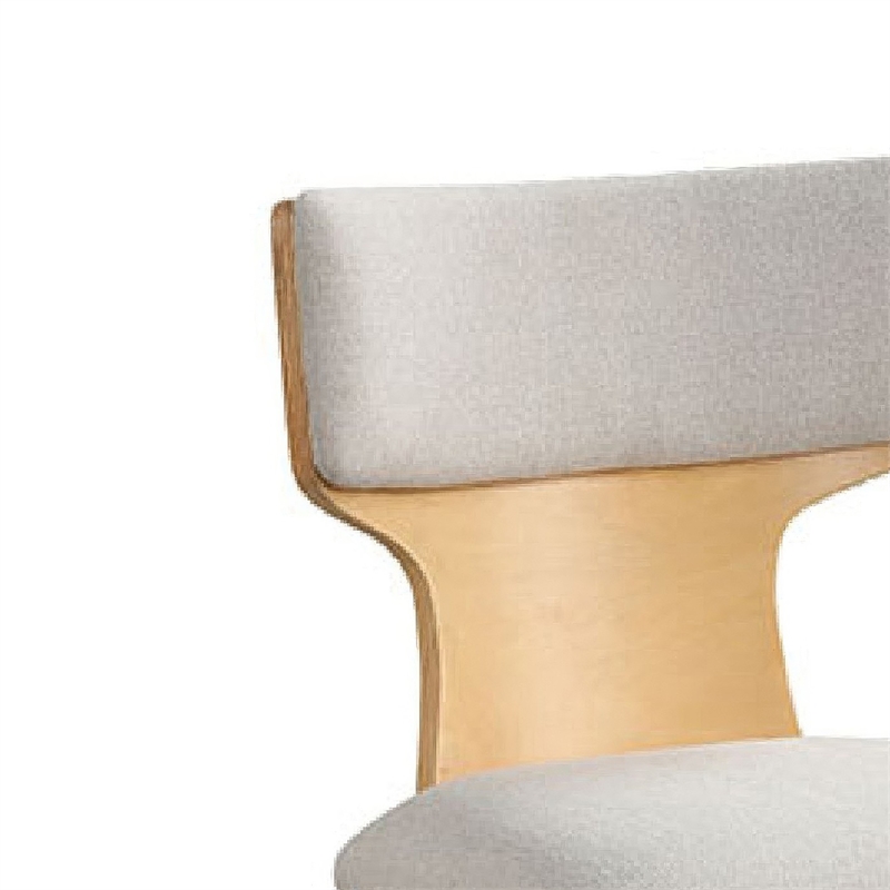 Cair Dining Side Chair Set of 2- Curved Back- Beige Cushions- Natural Brown