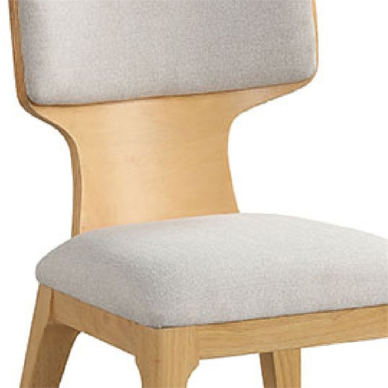 Cair Dining Side Chair Set of 2- Curved Back- Beige Cushions- Natural Brown