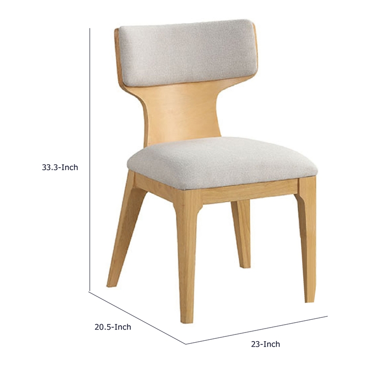 Cair Dining Side Chair Set of 2- Curved Back- Beige Cushions- Natural Brown