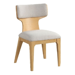 Cair Dining Side Chair Set of 2- Curved Back- Beige Cushions- Natural Brown