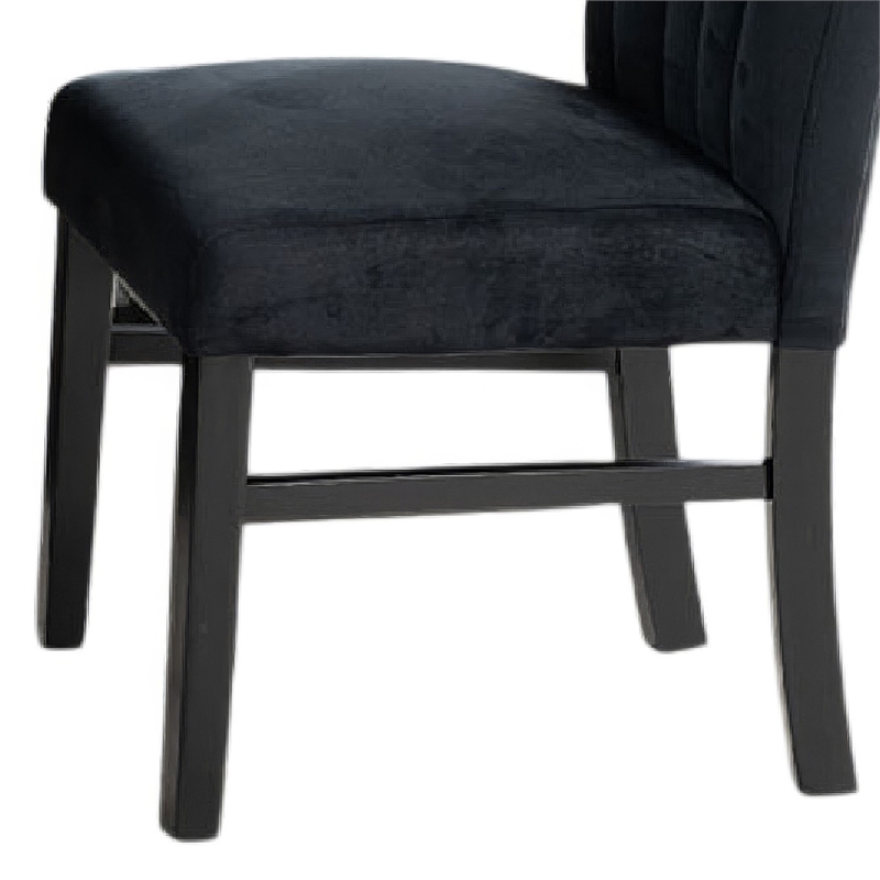 Sely Side Dining Chair Set of 2- Foam Fill Seat and Channeled Back- Black