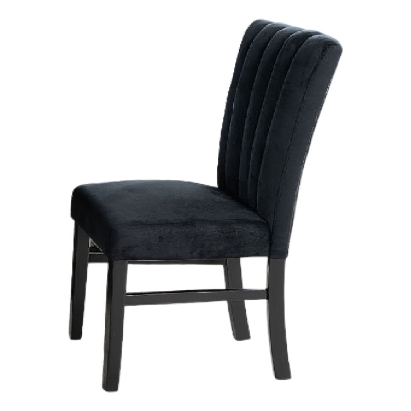 Sely Side Dining Chair Set of 2- Foam Fill Seat and Channeled Back- Black