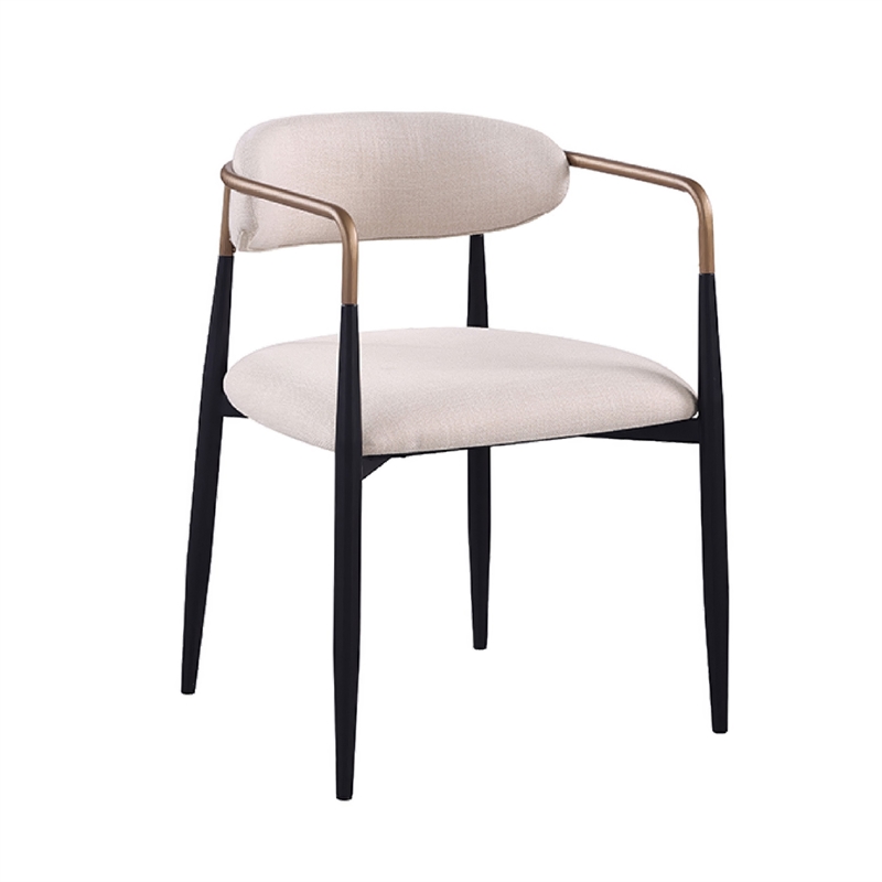 Nean Dining Side Chair Set of 2- Gold Metal Arms- White Cushions- Black