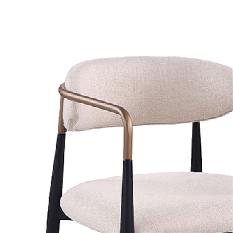 Nean Dining Side Chair Set of 2- Gold Metal Arms- White Cushions- Black