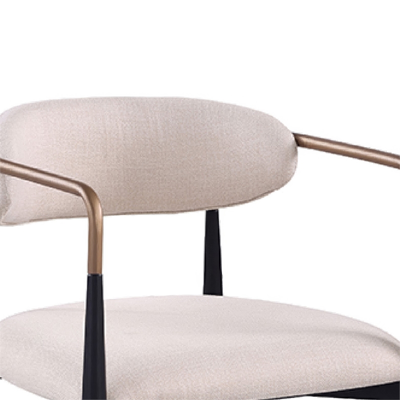 Nean Dining Side Chair Set of 2- Gold Metal Arms- White Cushions- Black