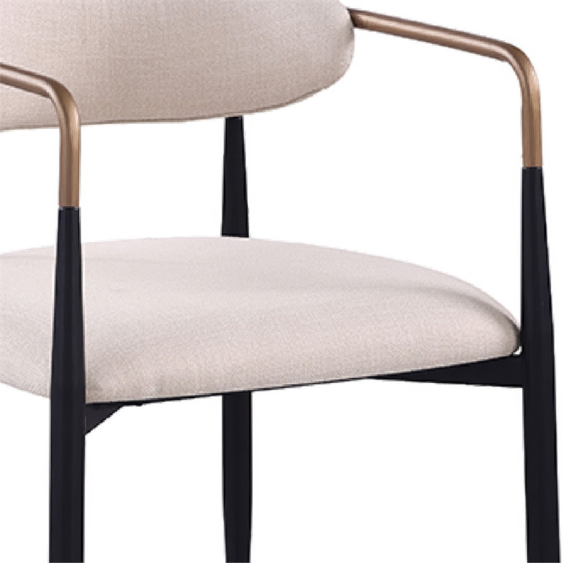 Nean Dining Side Chair Set of 2- Gold Metal Arms- White Cushions- Black