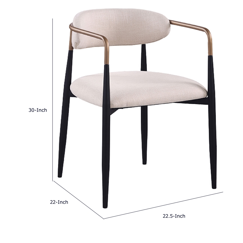 Nean Dining Side Chair Set of 2- Gold Metal Arms- White Cushions- Black