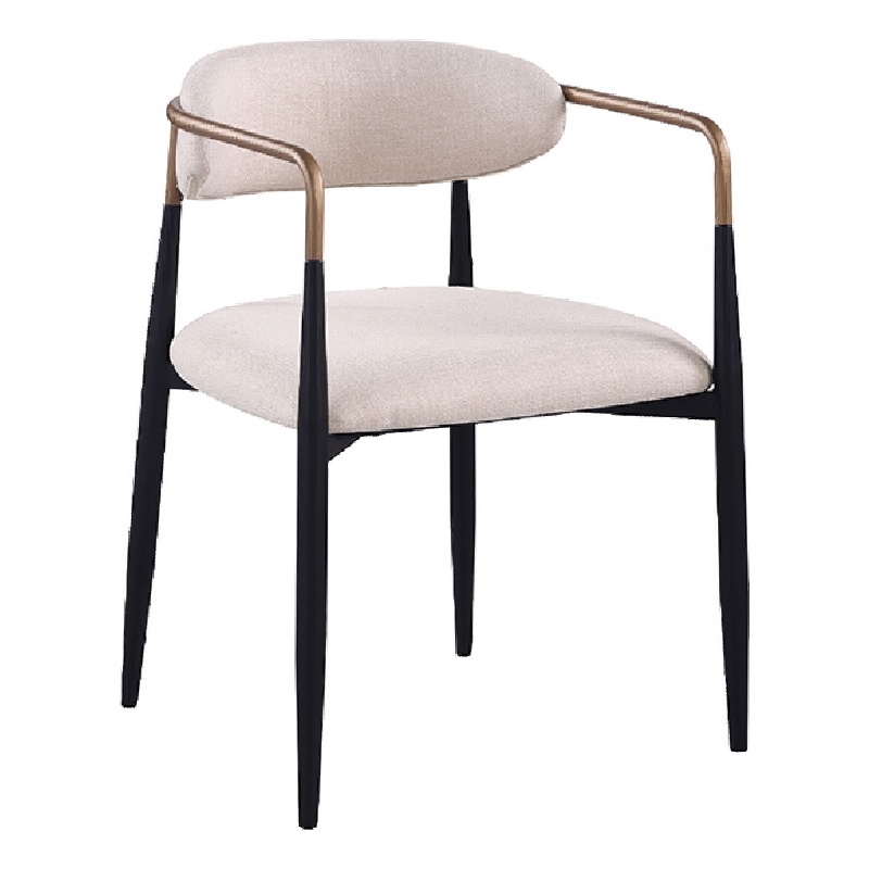 Nean Dining Side Chair Set of 2- Gold Metal Arms- White Cushions- Black