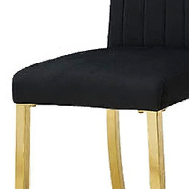 Hols Parson Dining Side Chair Set of 2- Channeled Black Fabric- Gold Steel