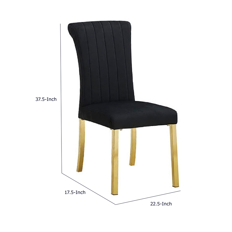 Hols Parson Dining Side Chair Set of 2- Channeled Black Fabric- Gold Steel