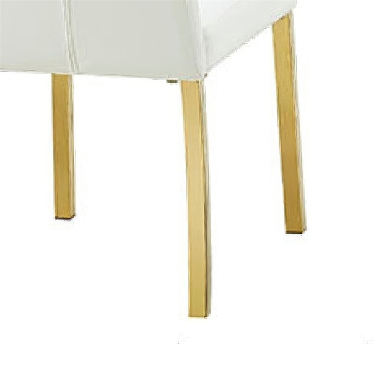 Dining Side Chair Set of 2- Channeled White Fabric- Gold Steel Base