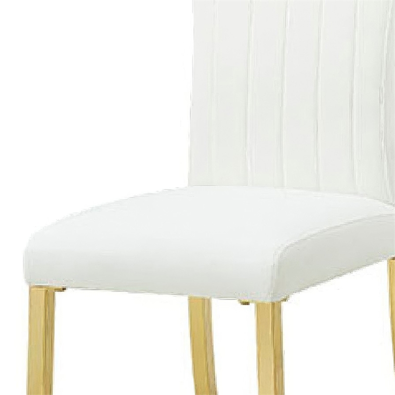 Dining Side Chair Set of 2- Channeled White Fabric- Gold Steel Base