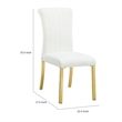 Dining Side Chair Set of 2- Channeled White Fabric- Gold Steel Base