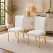 Dining Side Chair Set of 2- Channeled White Fabric- Gold Steel Base