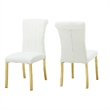 Dining Side Chair Set of 2- Channeled White Fabric- Gold Steel Base