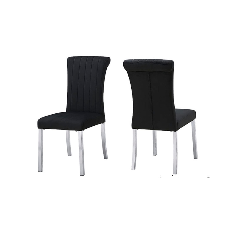 Hols Parson Dining Side Chair Set of 2- Black Fabric- Silver Steel Base