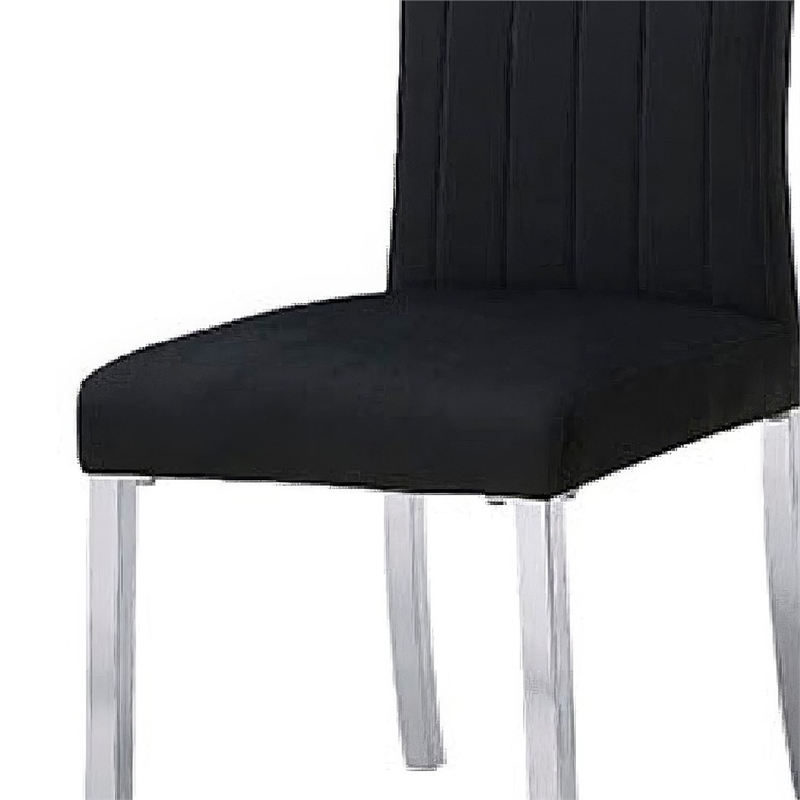 Hols Parson Dining Side Chair Set of 2- Black Fabric- Silver Steel Base