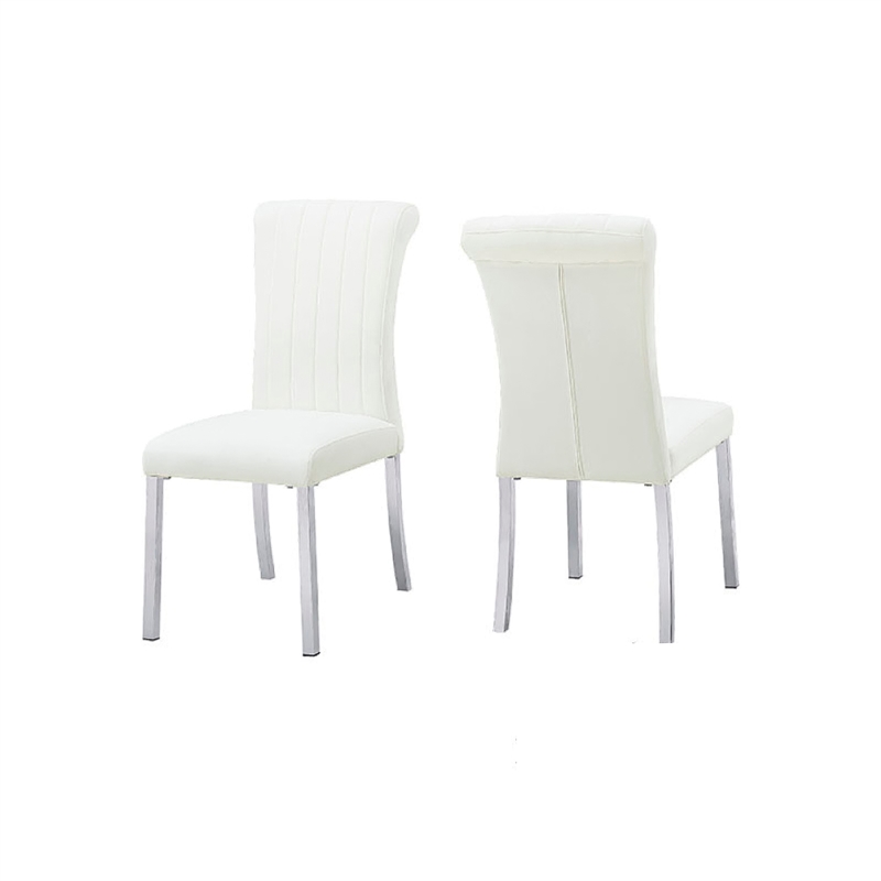 Hols Parson Dining Side Chair Set of 2- White Fabric- Silver Steel