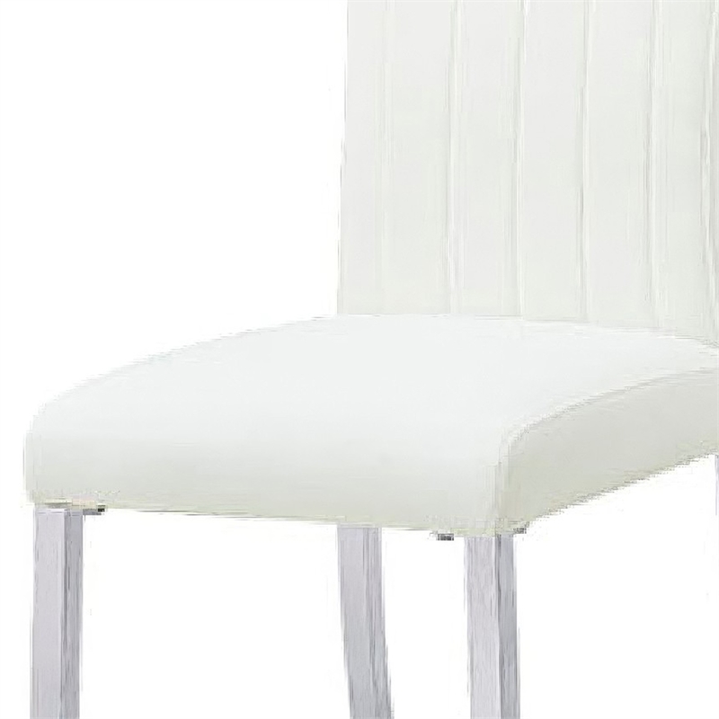 Hols Parson Dining Side Chair Set of 2- White Fabric- Silver Steel