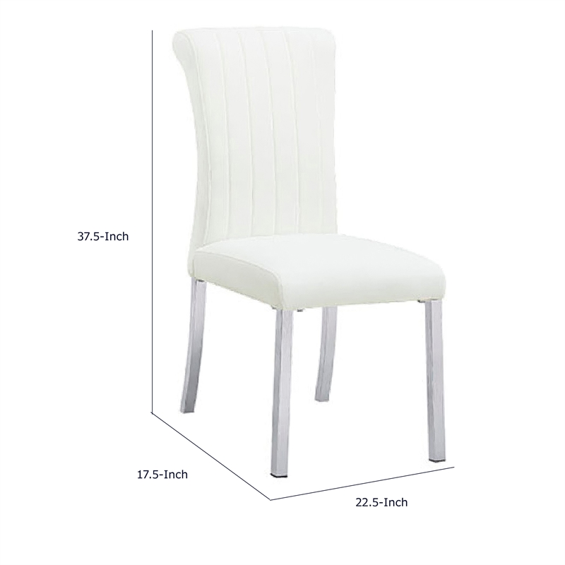 Hols Parson Dining Side Chair Set of 2- White Fabric- Silver Steel