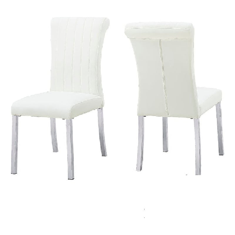 Hols Parson Dining Side Chair Set of 2- White Fabric- Silver Steel