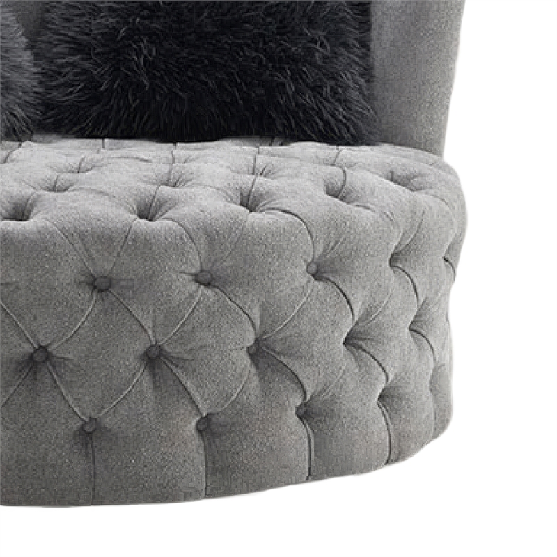 Sofia Swivel Accent Chair- Faux Fur Pillows- Light Gray Tufted Fabric