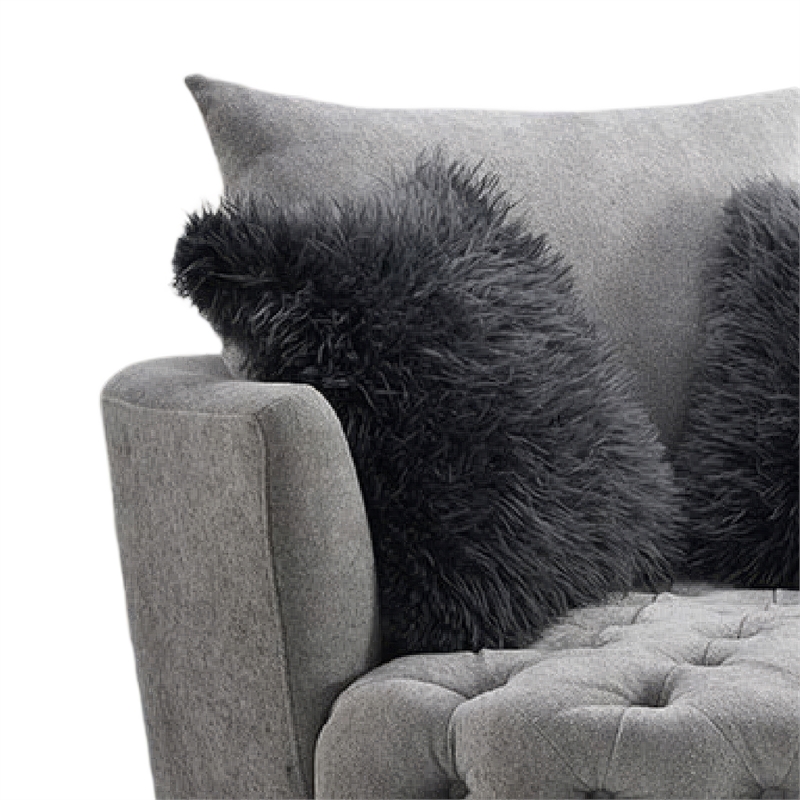 Sofia Swivel Accent Chair- Faux Fur Pillows- Light Gray Tufted Fabric