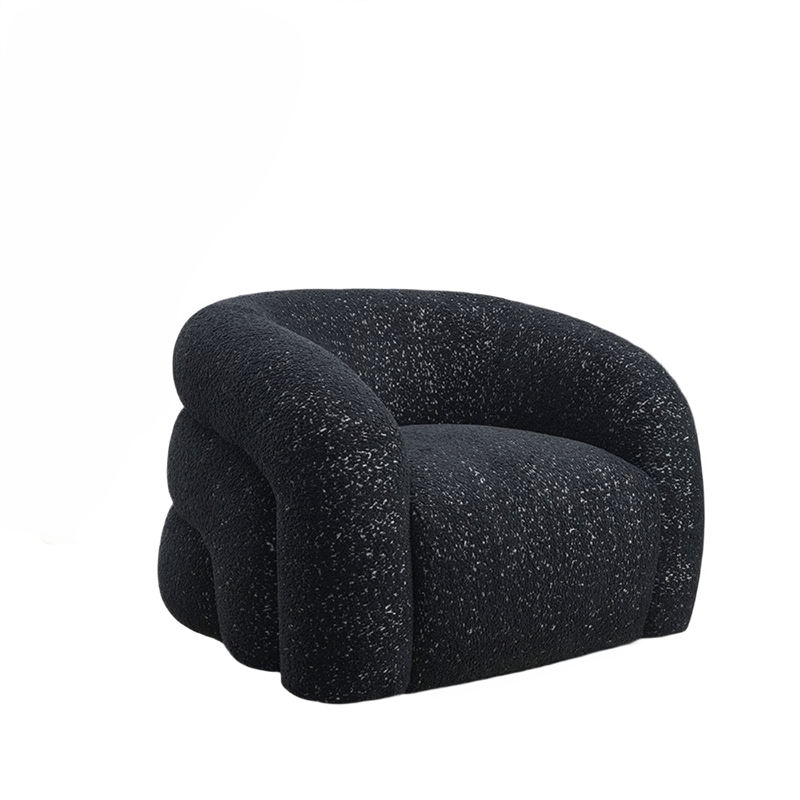 Savio Swivel Accent Chair- Sculpted Curved Design- Black Boucle Fabric