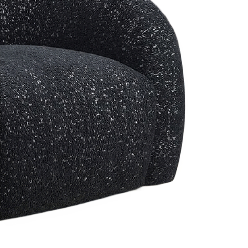 Savio Swivel Accent Chair- Sculpted Curved Design- Black Boucle Fabric