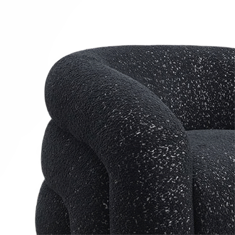 Savio Swivel Accent Chair- Sculpted Curved Design- Black Boucle Fabric