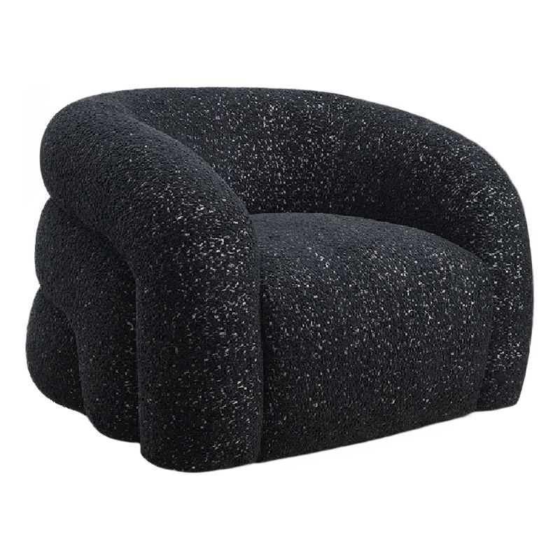 Savio Swivel Accent Chair- Sculpted Curved Design- Black Boucle Fabric