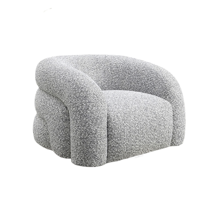 Savio Swivel Accent Chair- Sculpted Curved Design- Gray Boucle Fabric