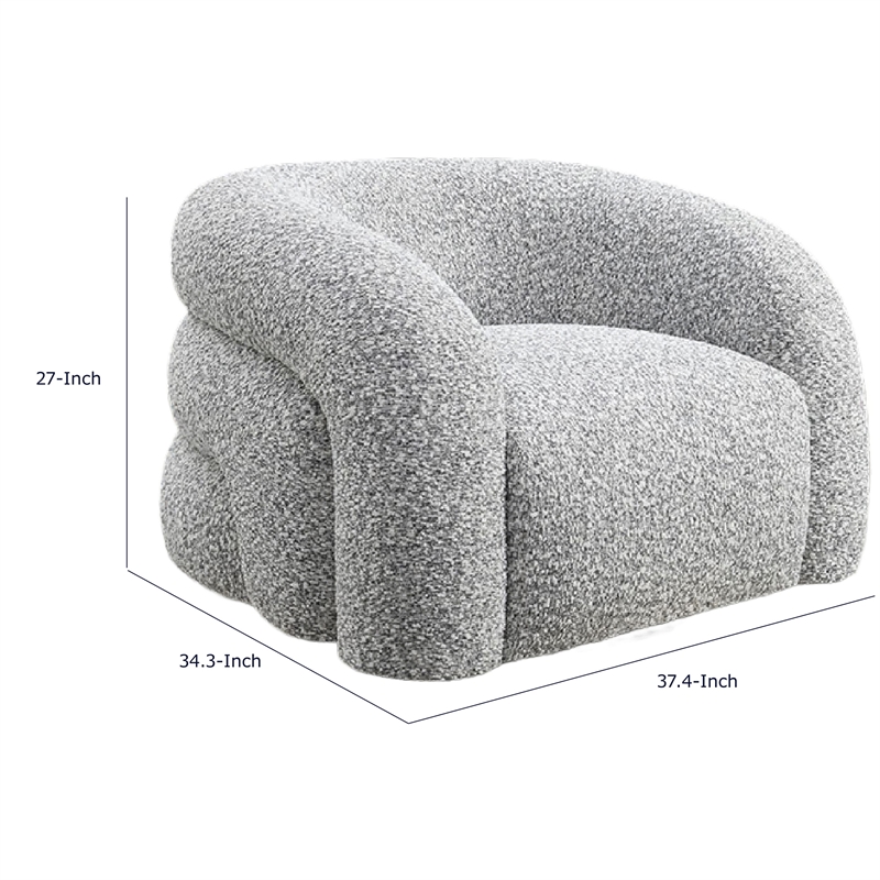 Savio Swivel Accent Chair- Sculpted Curved Design- Gray Boucle Fabric