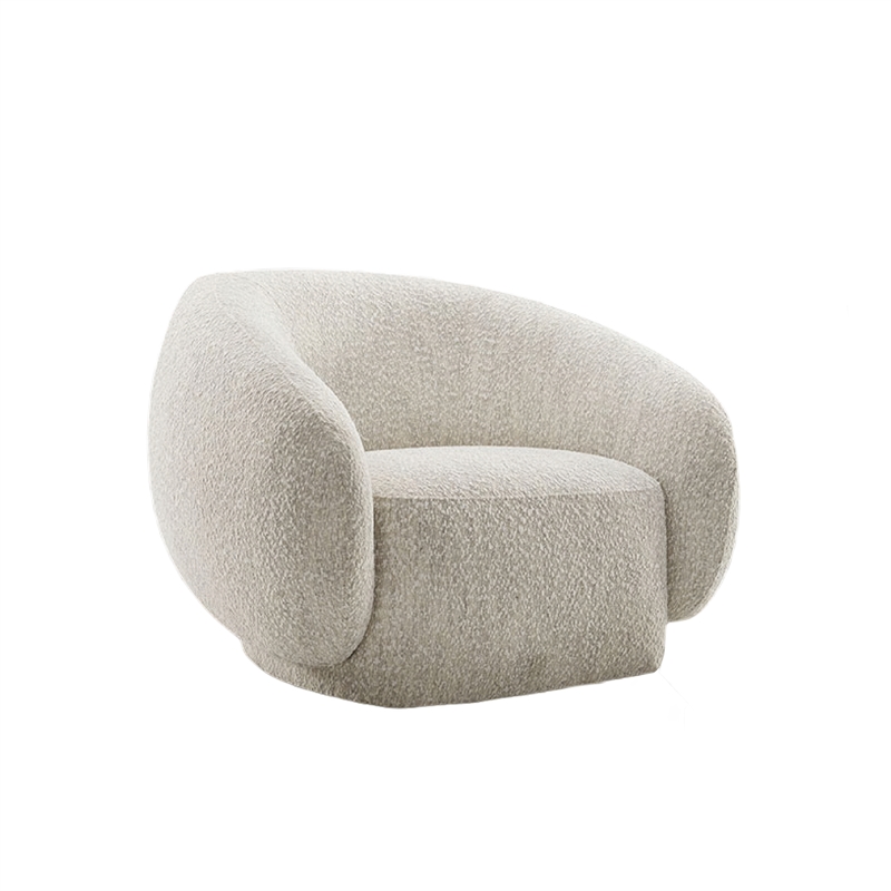 Freda Swivel Accent Chair with Sculpted Curved Profile- Beige Boucle
