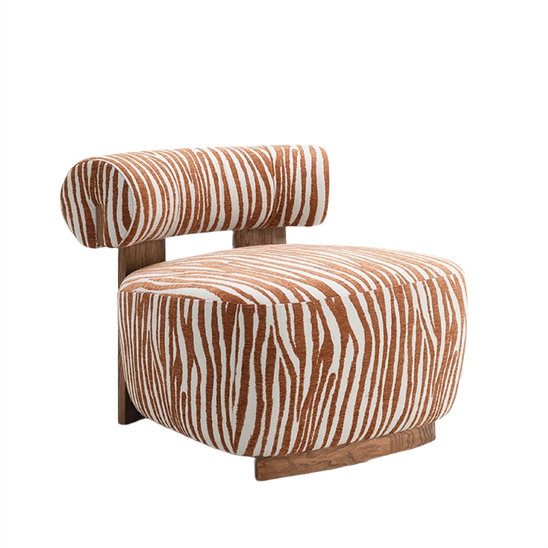 Niya Zebra Accent Chair- Cylindrical Backrest- Orange-White Chenille