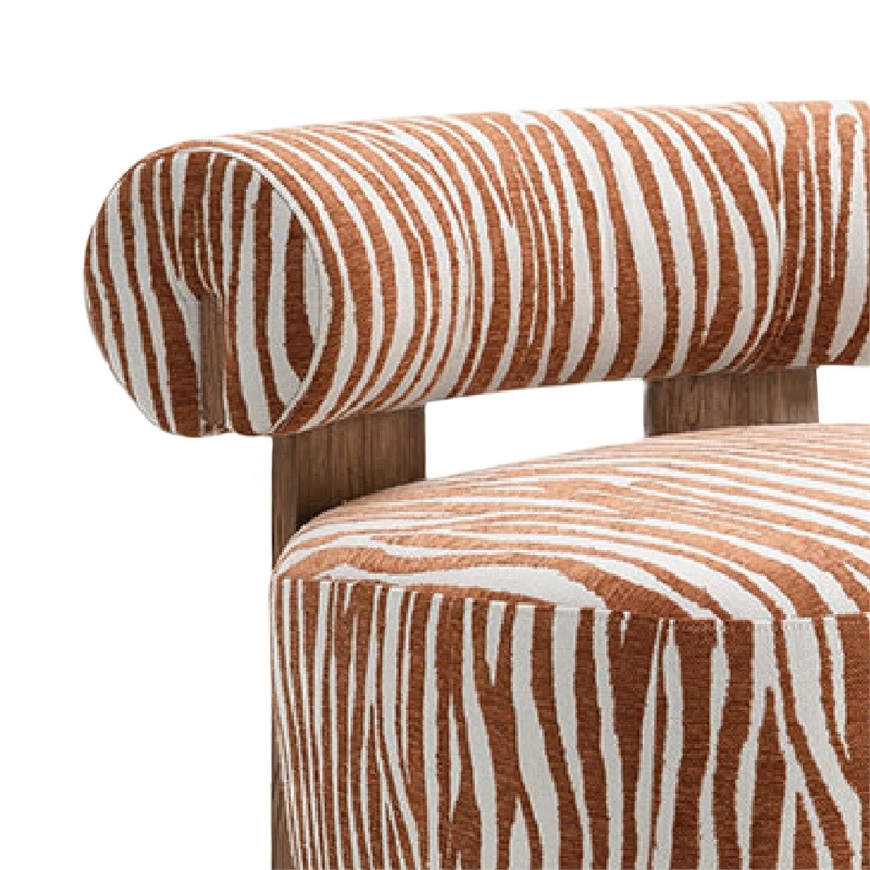 Niya Zebra Accent Chair- Cylindrical Backrest- Orange-White Chenille
